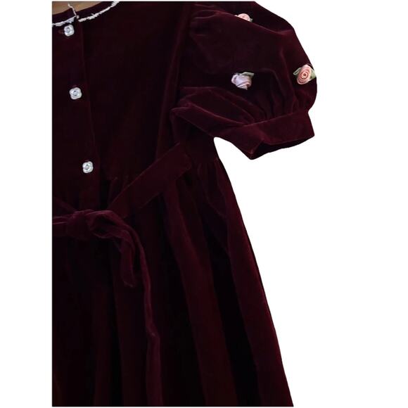 Osh Kosh Vintage Girls Velvet Dress Size 6 Pink Rose Accents Lace Hem 1980s 90’s - Picture 8 of 11